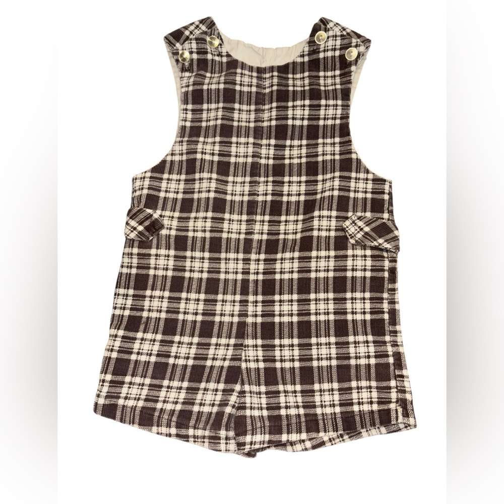 Vintage 70s Groovy  Corduroy Plaid Baby Romper 12-18m